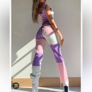 Jaded London Two Piece Patchwork Denim Set